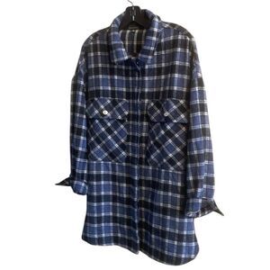 New Shacket Soft Navy Blue Plaid Flannel Long Sleeve Button Up Size 2X